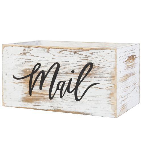 Whitewashed Wood Tabletop Mail Holder Box - Mygiftss