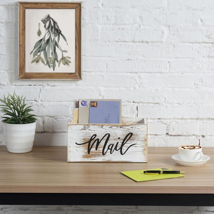 Whitewashed Wood Tabletop Mail Holder Box - Mygiftss