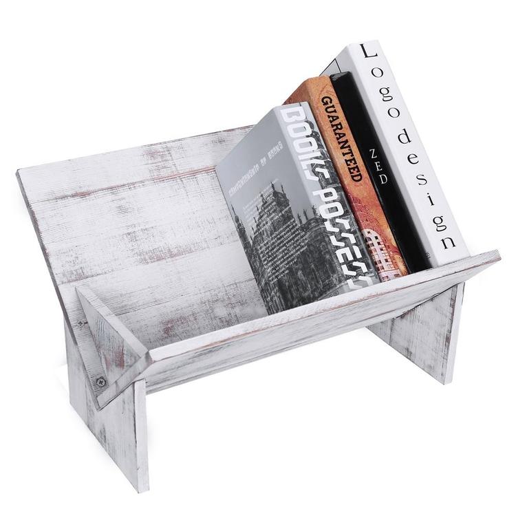 Rustic Vintage Whitewashed Wooden Tilted Desktop Bookshelf - Mygiftss Enterprise LLC