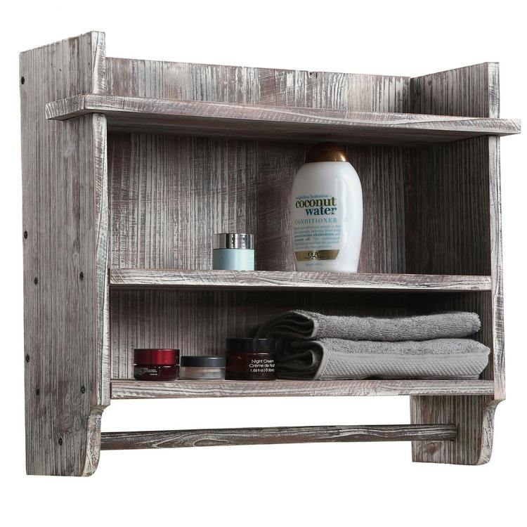 Wood Bathroom Organizer w/ Towel Bar - Mygiftss