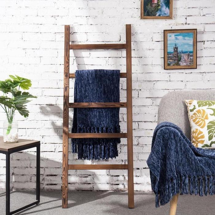 4.5-Foot Brown Wood Decorative Blanket Storage Ladder - Mygiftss Enterprise LLC